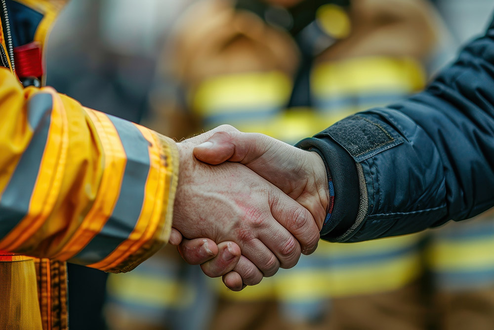 Handshake between firefighter